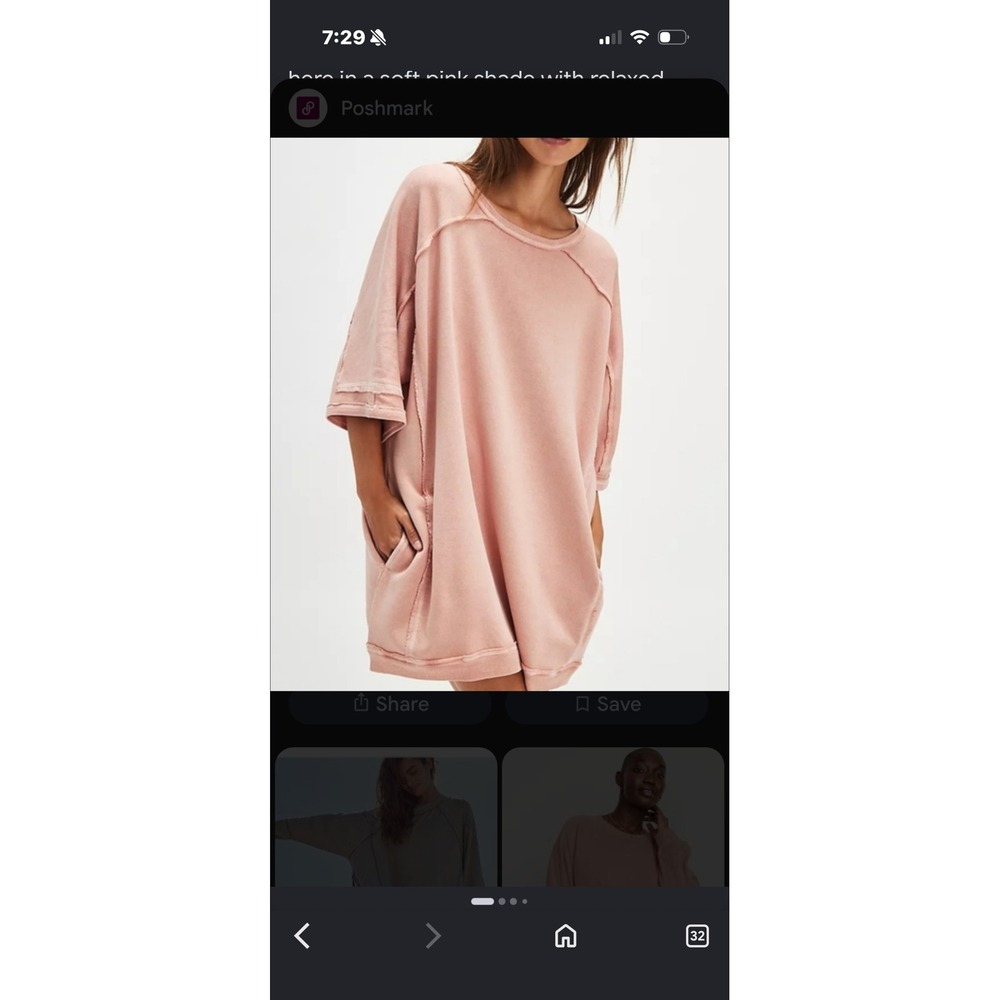 Free People Oversized Sweatshirt Dress Pink Seam Detail Mini Pockets